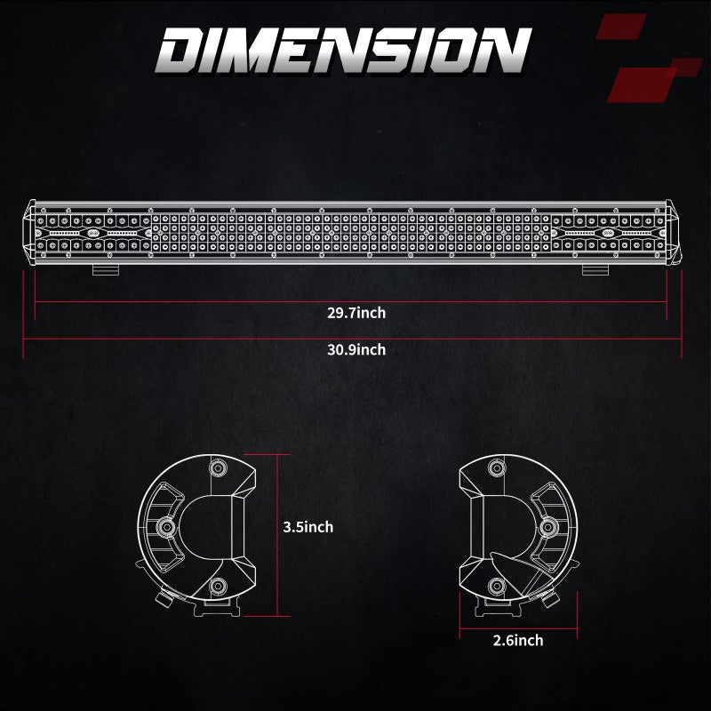 OFFROADTOWN 30inch 496W LED Light Bar Quad Row LED Driving Lights Spot Flood Combo Beam Off Road Bumper Light for Truck Pickup SUV Bronco UTV Can-Am - Image 2